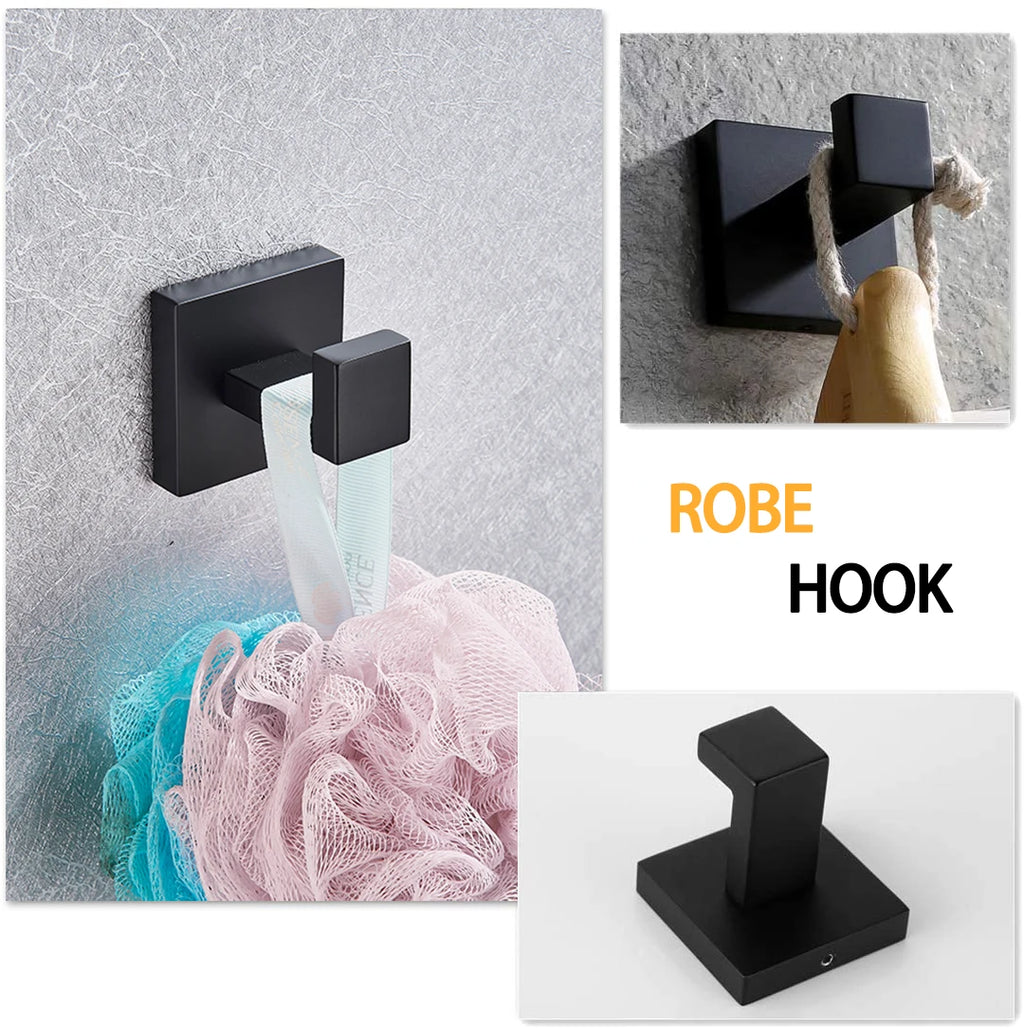 Bathroom Hardware Set Bathroom Accessories Black Robe Hook Towel Rail Bar Rack Bar Shelf Tissue Paper Holder Toothbrush Holder