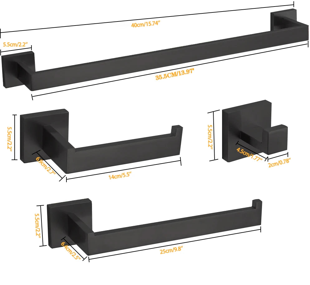 Bathroom Hardware Set Bathroom Accessories Black Robe Hook Towel Rail Bar Rack Bar Shelf Tissue Paper Holder Toothbrush Holder