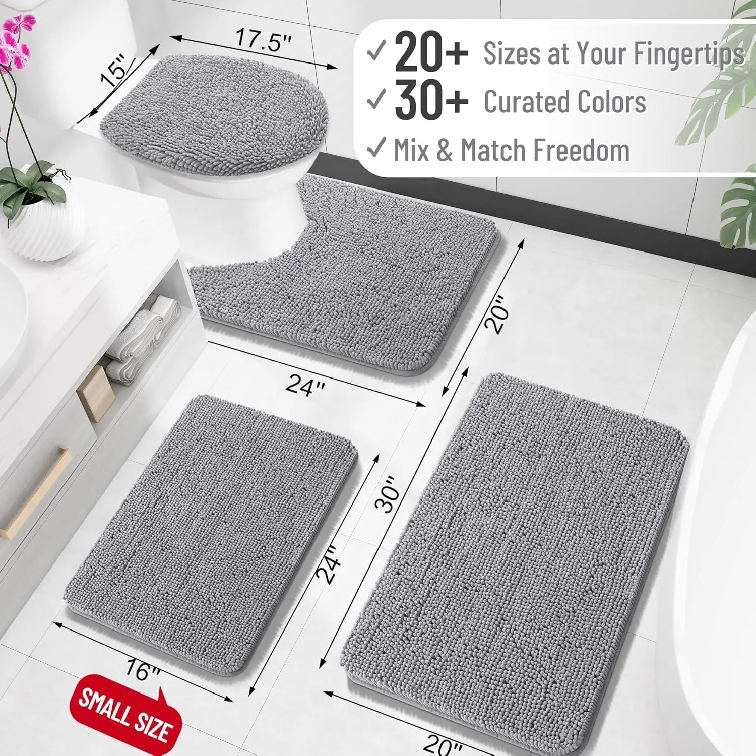 Bathroom Rugs Soft Absorbent Chenille Bath RugsRubber Backing Quick Dry Machine Washable Bath Mats for Bathroom Floor Tub Shower
