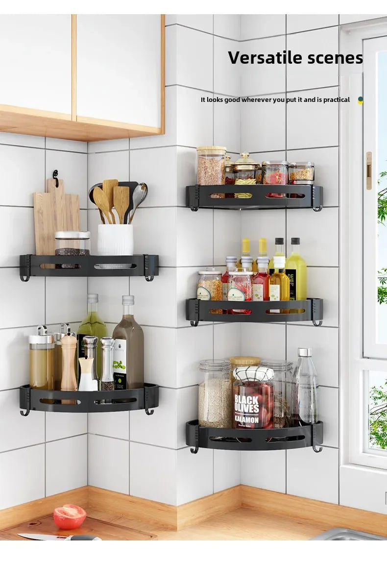 Bathroom Shelves Organizer No Punching Required Kitchen Corner Shelf Racks Shampoo Makeup Storage Holder Shower Towel Caddy Rack