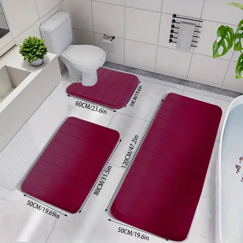 Bathroom Three-piece Set Household Non-slip Floor Mats Solid Color Quilted Bathroom Absorbent Carpet Mats