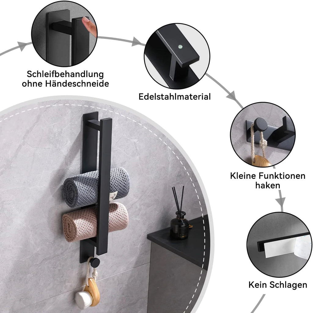 40cm Self Adhesive Towel Rack With Hooks Stainless Steel Towel Holder Wall Mounted No Drilling Bathroom Kitchen Accessories