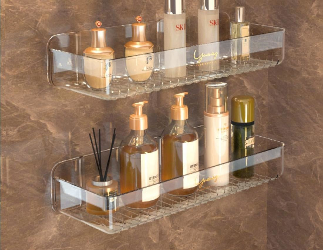 Bathroom White Shelf Rack Wall-mounted Washbasin No-punch Washroom Wall Mounted Cosmetic Storage Transparent Shelf Organiser