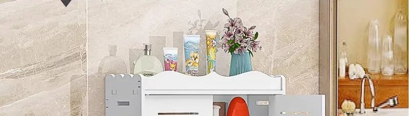 Bathroom Shelving Wood Wall Hanging Storage Rack Cabinet Corner Rack Plastic Elegant Modern Home Furniture Organization Holders