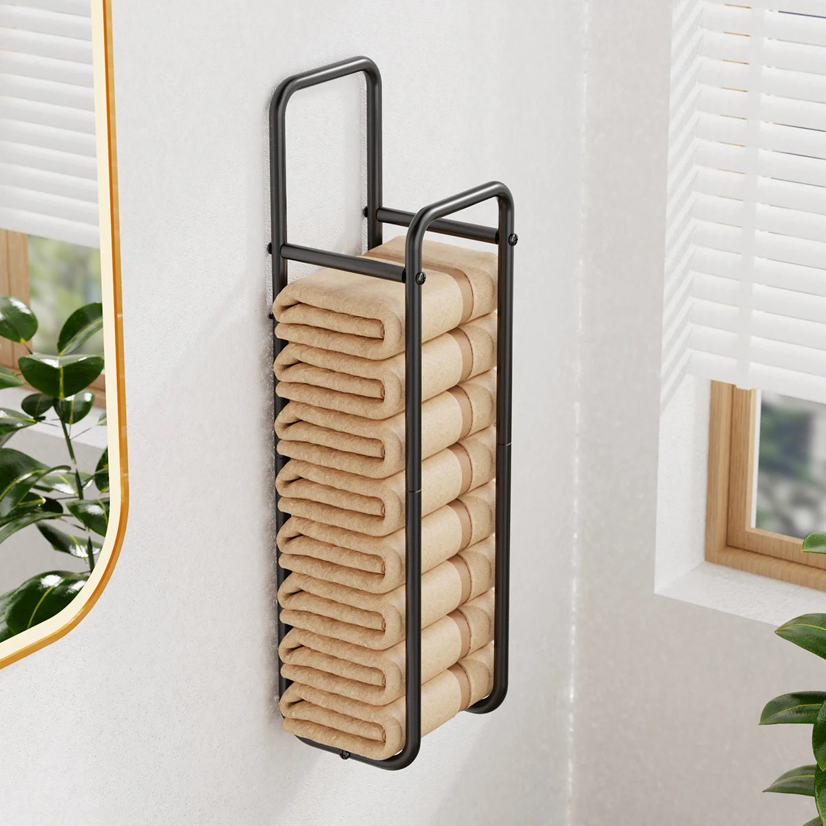 1 Pc Towel Rack, Wall-Mounted Ironwork Double-Pole Bathroom Storage Rack, Vertical Bath Towel Hanging Rack