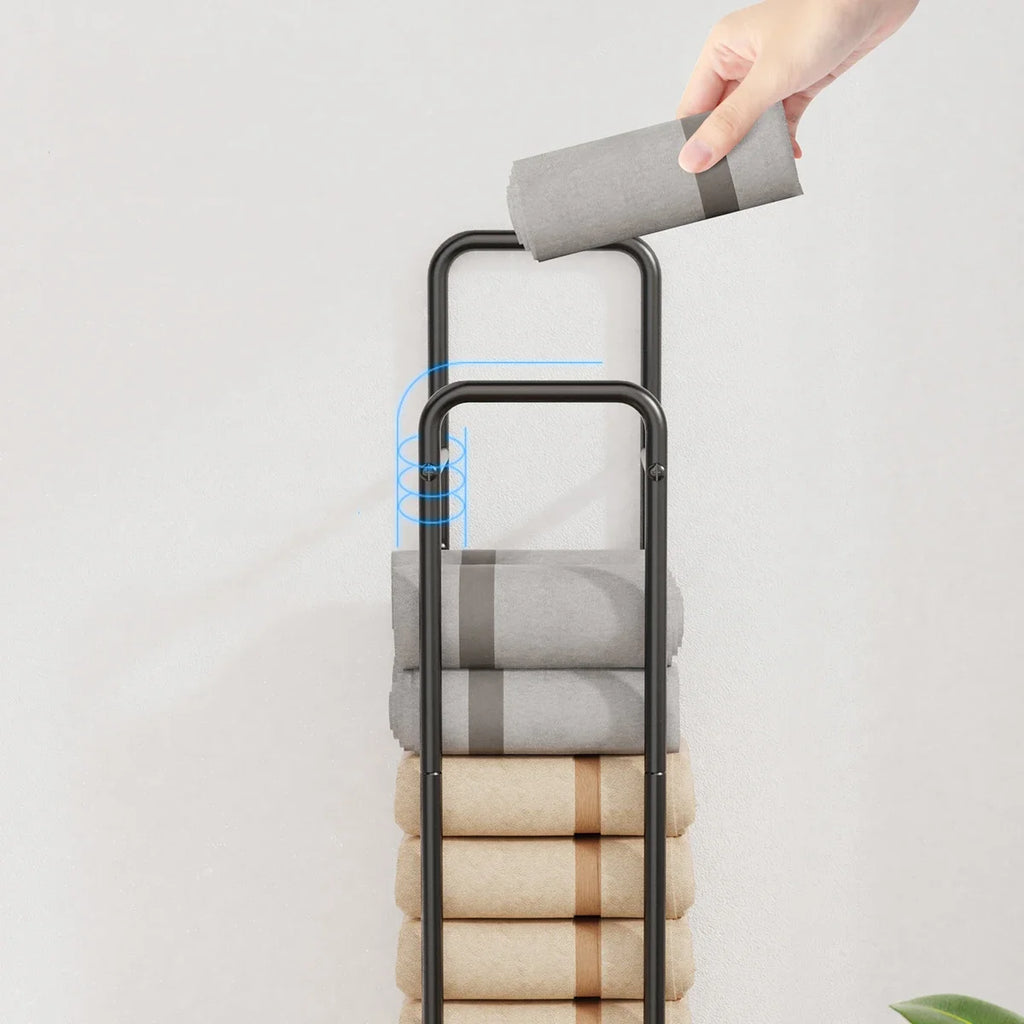 1 Pc Towel Rack, Wall-Mounted Ironwork Double-Pole Bathroom Storage Rack, Vertical Bath Towel Hanging Rack