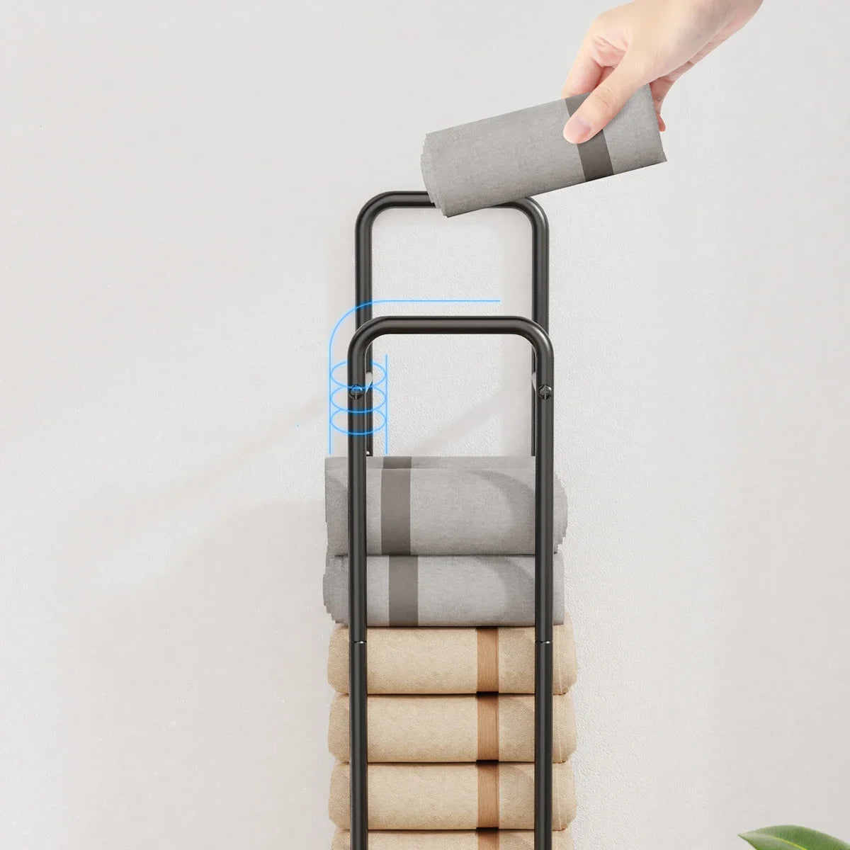 1 Pc Towel Rack, Wall-Mounted Ironwork Double-Pole Bathroom Storage Rack, Vertical Bath Towel Hanging Rack