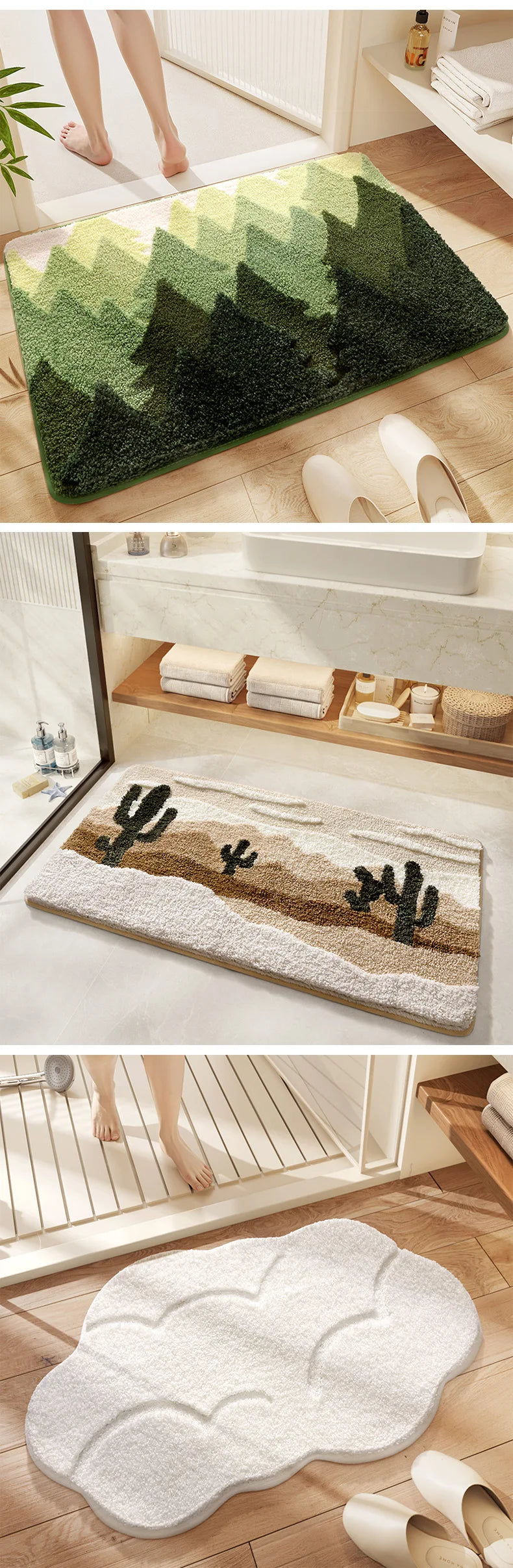 Bathroom Mat, Absorbent Anti Slip, Dirt Resistant Door Mat for Bathroom Entrance,Foot Mat, Flocking, Wave Shaped,Home Decoration