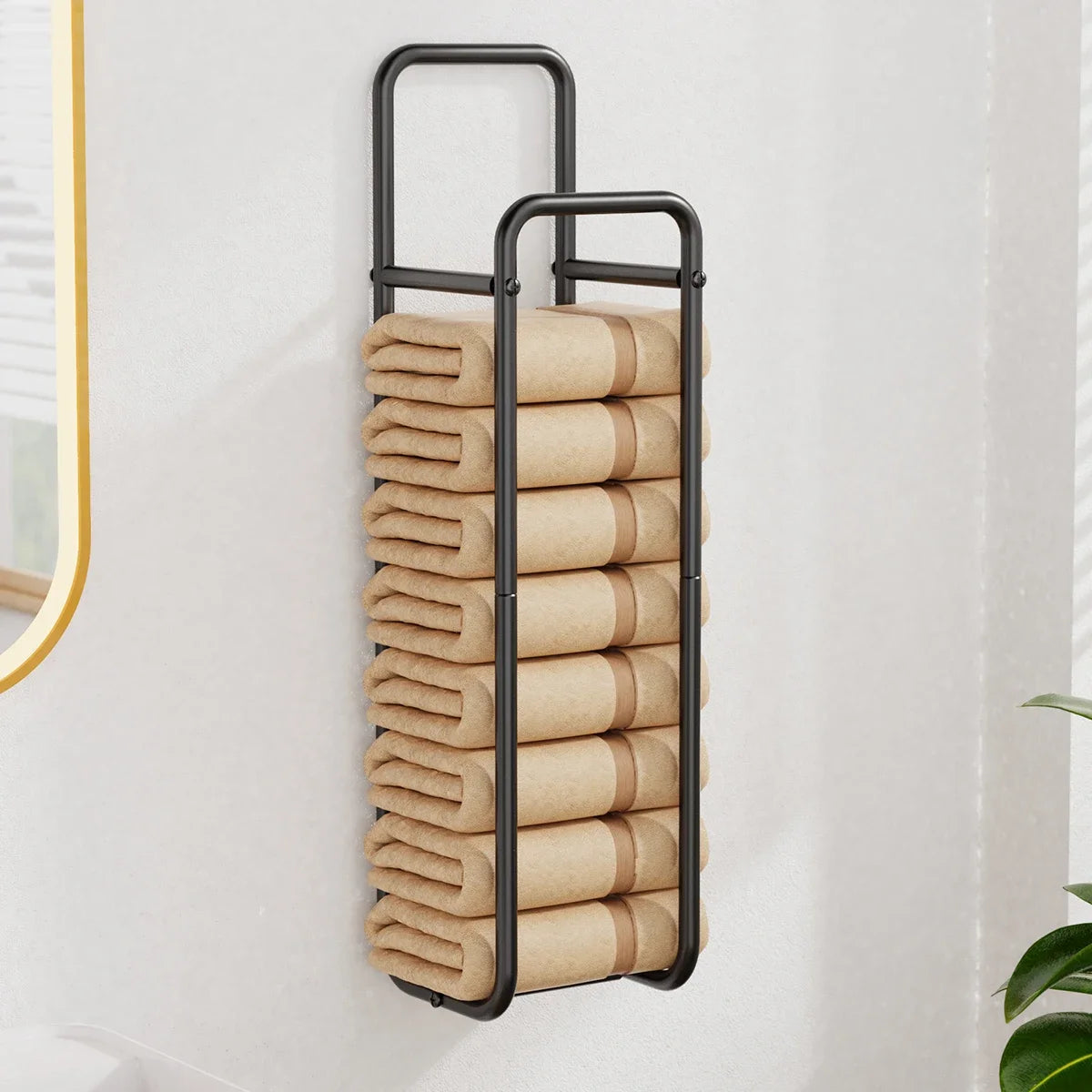 1 Pc Towel Rack, Wall-Mounted Ironwork Double-Pole Bathroom Storage Rack, Vertical Bath Towel Hanging Rack