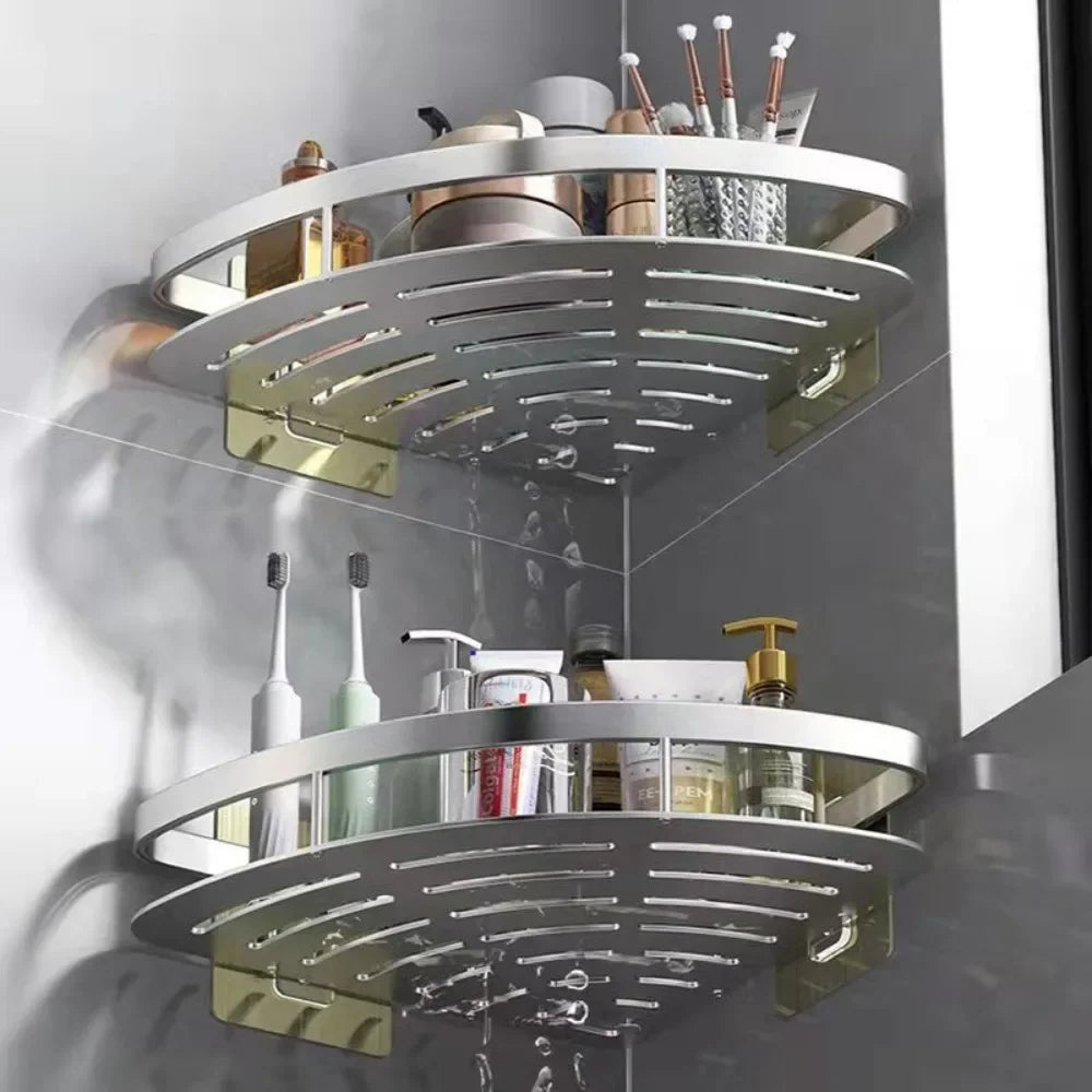Bathroom Shelves Corner Shower Shelf Aluminum Wall Mount Shampoo Storage Rack Holders No Drill Kitchen Bathroom Accessories