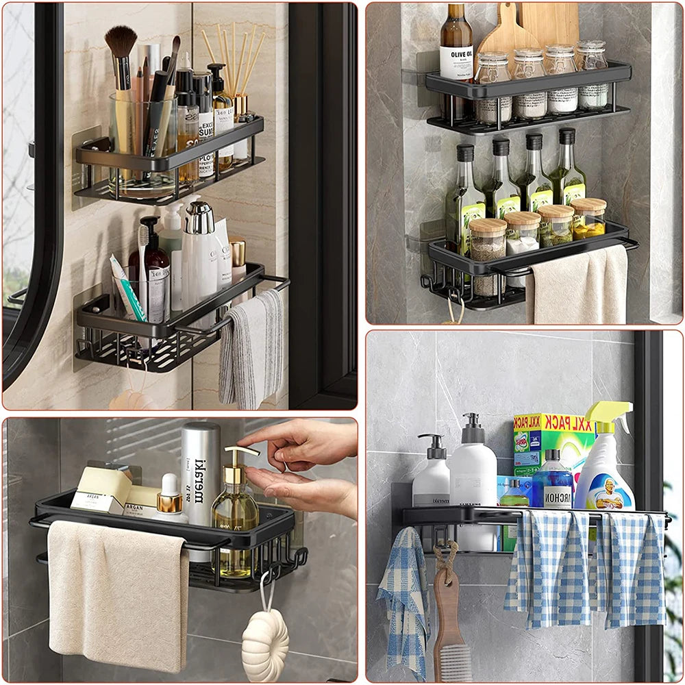 Bathroom Shelf No Drill Wall Mounted Shampoo Bottle Shower Corner Rack Toilet Storage Rack Aluminum Bathroom Kitchen Accessories