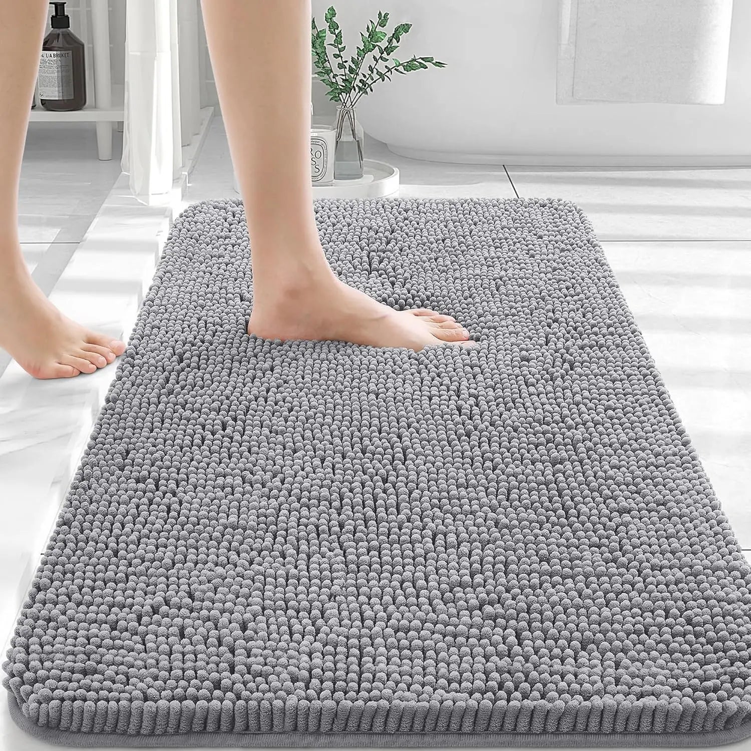 Bathroom Rugs Soft Absorbent Chenille Bath RugsRubber Backing Quick Dry Machine Washable Bath Mats for Bathroom Floor Tub Shower
