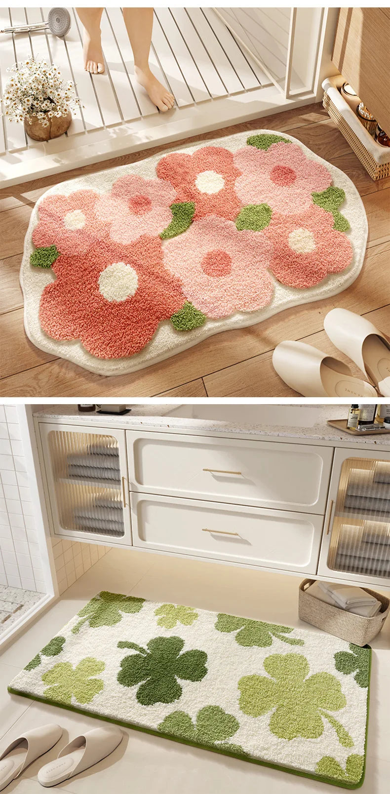 Bathroom Mat, Absorbent Anti Slip, Dirt Resistant Door Mat for Bathroom Entrance,Foot Mat, Flocking, Wave Shaped,Home Decoration