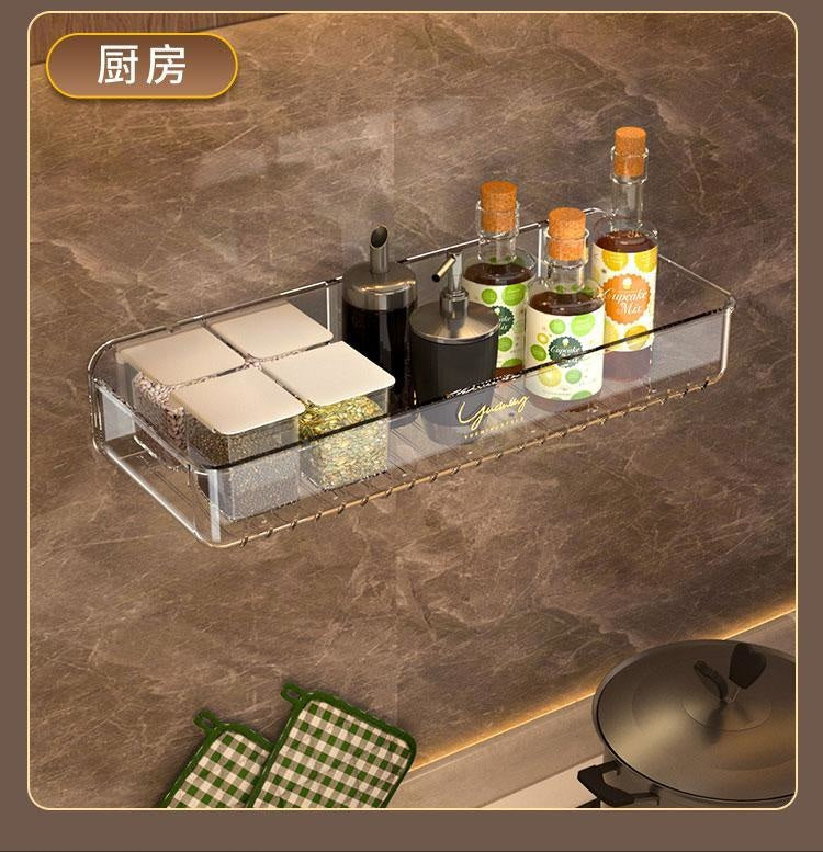 Bathroom White Shelf Rack Wall-mounted Washbasin No-punch Washroom Wall Mounted Cosmetic Storage Transparent Shelf Organiser