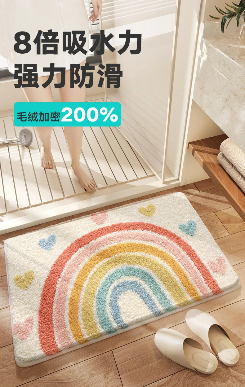 Bathroom Mat, Absorbent Anti Slip, Dirt Resistant Door Mat for Bathroom Entrance,Foot Mat, Flocking, Wave Shaped,Home Decoration