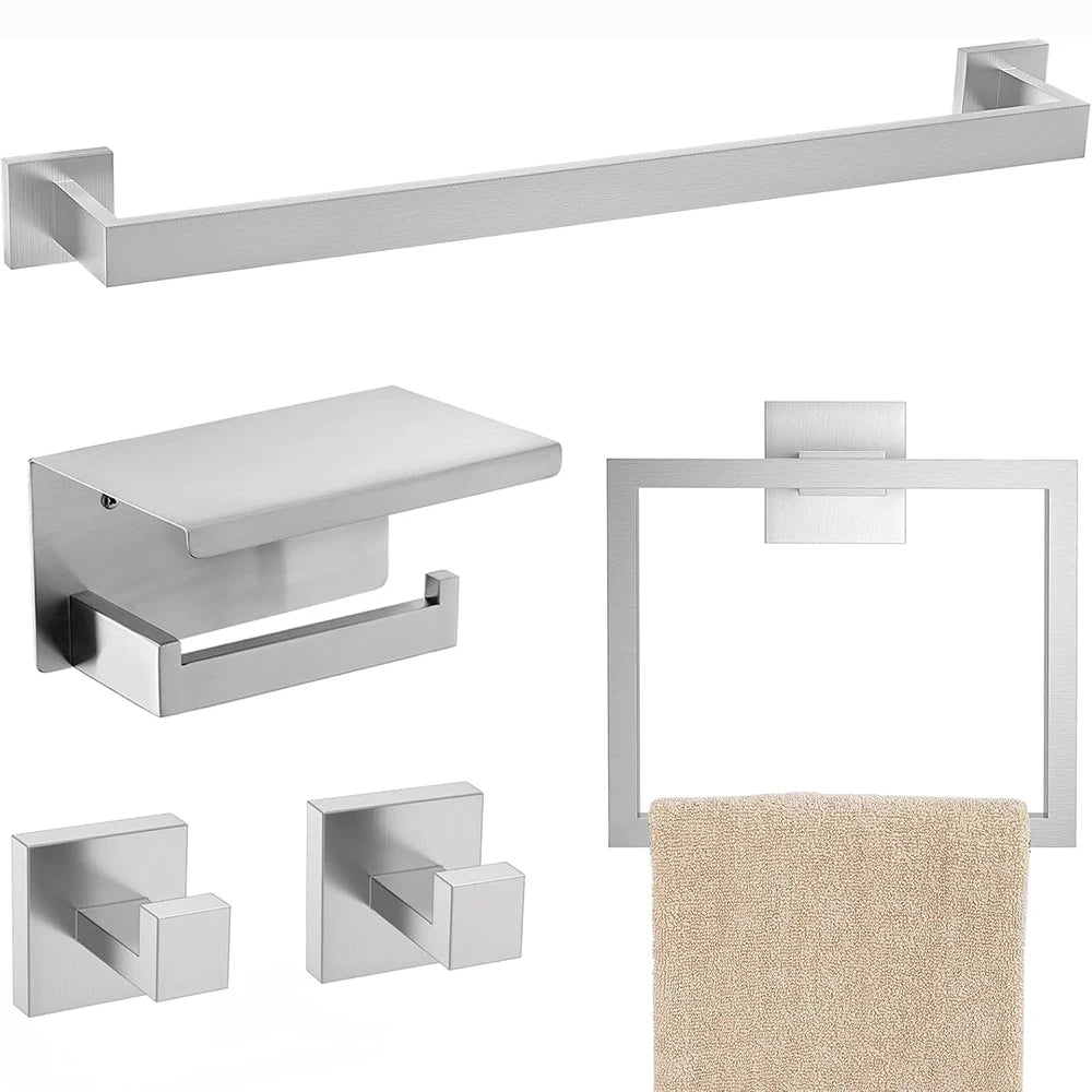 Bathroom Set  Stainless Steel Towel Ring Holder Toilet Paper Holder  Towel Bar  Rail Rack  Hanger Hook  Bathroom Hardware Set