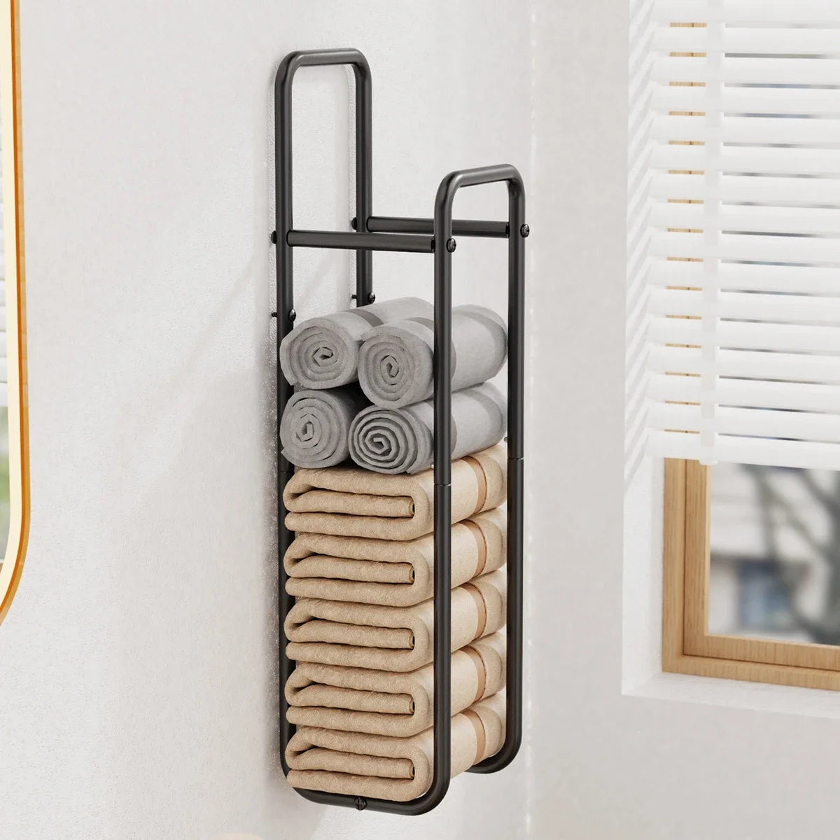 1 Pc Towel Rack, Wall-Mounted Ironwork Double-Pole Bathroom Storage Rack, Vertical Bath Towel Hanging Rack