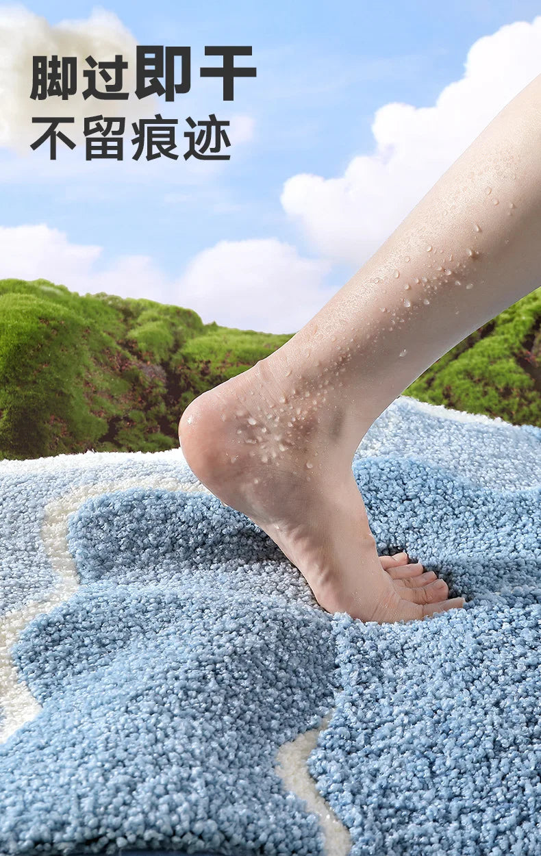 Bathroom Mat, Absorbent Anti Slip, Dirt Resistant Door Mat for Bathroom Entrance,Foot Mat, Flocking, Wave Shaped,Home Decoration
