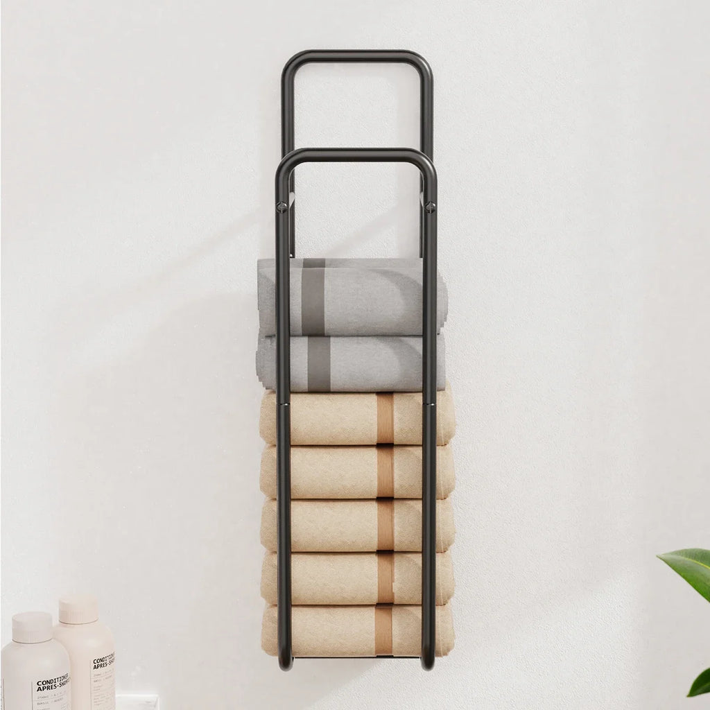 1 Pc Towel Rack, Wall-Mounted Ironwork Double-Pole Bathroom Storage Rack, Vertical Bath Towel Hanging Rack