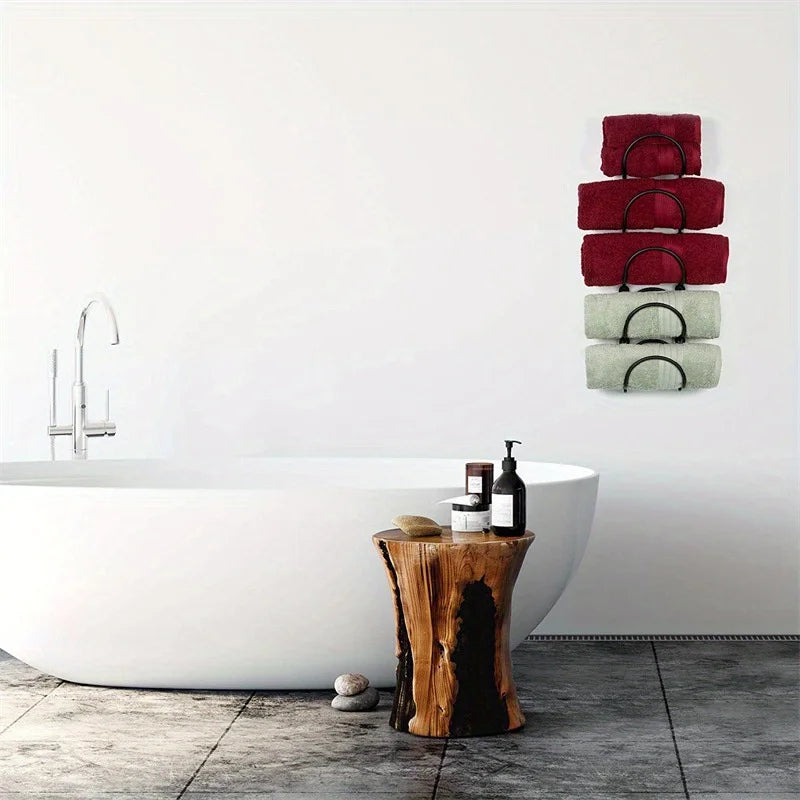Bathroom Towel Rack with Hooks, Non Perforated Wall Mounted Towel Iron Forging Rack, Bathroom Accessories, Storage Rack