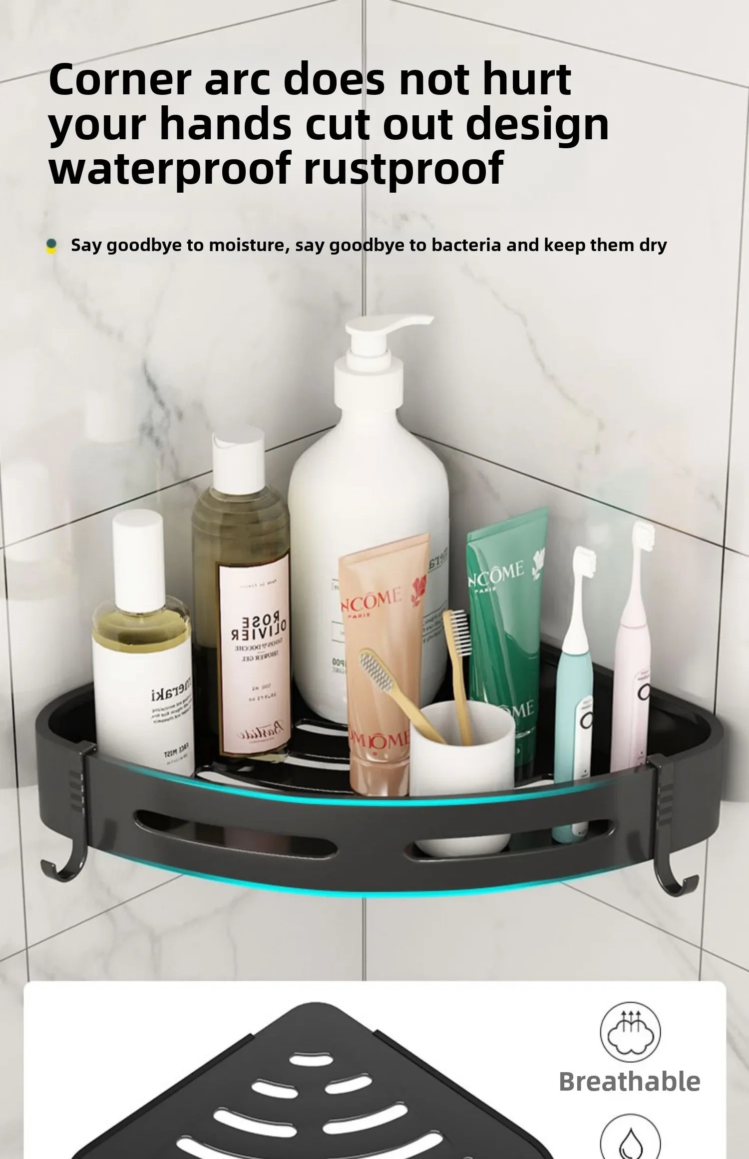 Bathroom Shelves Organizer No Punching Required Kitchen Corner Shelf Racks Shampoo Makeup Storage Holder Shower Towel Caddy Rack