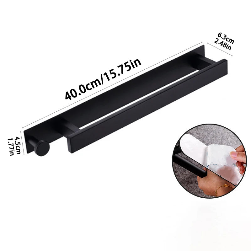 40cm Self Adhesive Towel Rack With Hooks Stainless Steel Towel Holder Wall Mounted No Drilling Bathroom Kitchen Accessories