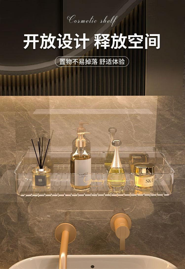 Bathroom White Shelf Rack Wall-mounted Washbasin No-punch Washroom Wall Mounted Cosmetic Storage Transparent Shelf Organiser