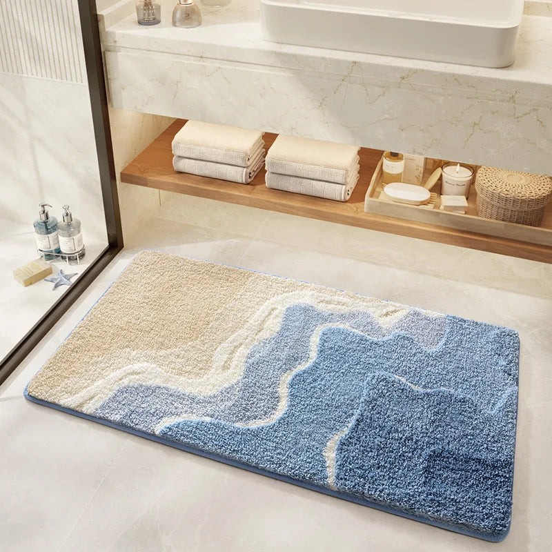 Bathroom Mat, Absorbent Anti Slip, Dirt Resistant Door Mat for Bathroom Entrance,Foot Mat, Flocking, Wave Shaped,Home Decoration